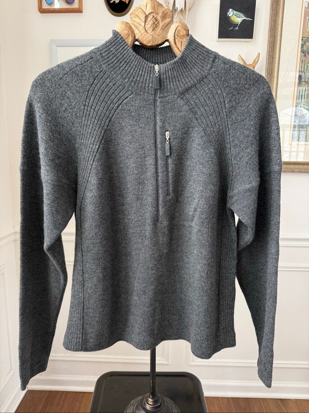Vintage 90s Meister Grey 1/4 Zip Merino Wool Ski Sweater $200 S M
